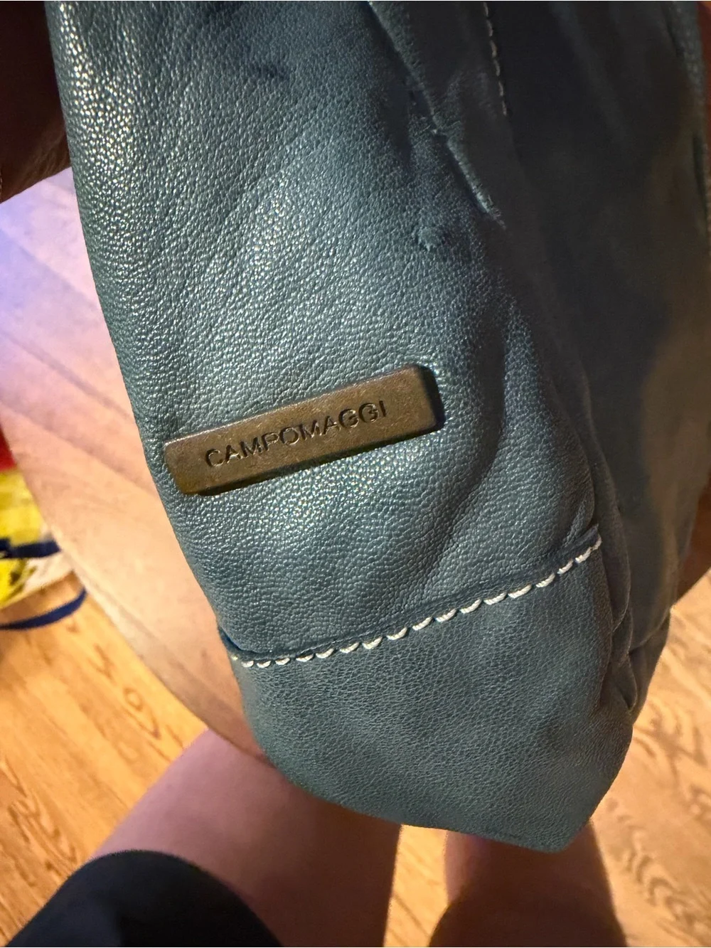 Vintage Campomaggi Teal Leather Tote Bag with Front Flap Pocket